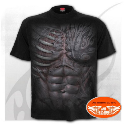 Skeleton and tattoo black biker t-shirt 