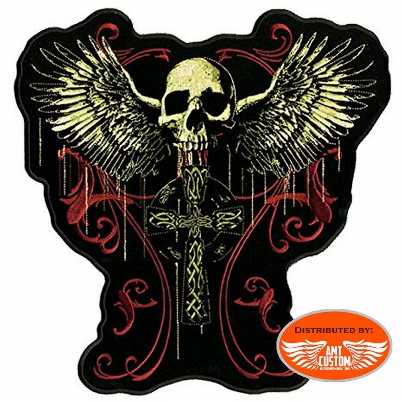 LETHAL THREAT WINGED CROSS PATCH 12 INCHES VEST BACK PATCH FREE SHIP XXL 2XL 