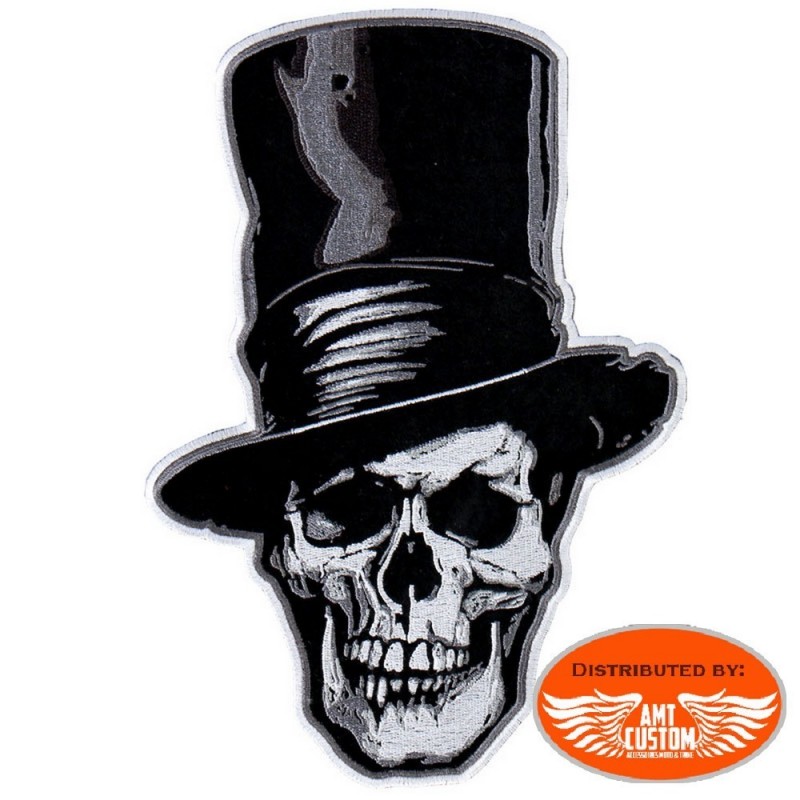 Details about   Skull & Crossbones 10''x 8'' With Top Hat green Eyes Iron On Patch FREE Shipping 