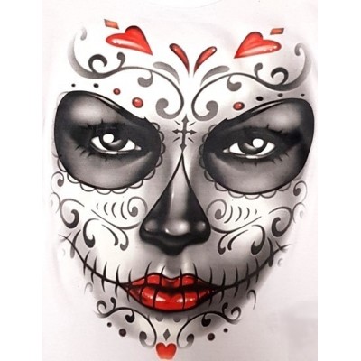 Débardeur blanc lady rider tête de mort mexicaine visage skull 