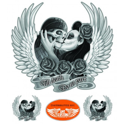 3 Stickers skull couple jusqu'à la mort