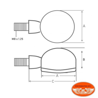 Dimensions mounting Mini Turn signal Apollo Classic Black or chrome - front or rear motorcycles