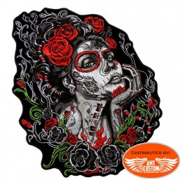 Patch escudo Biker Lady Skull Bones Roses