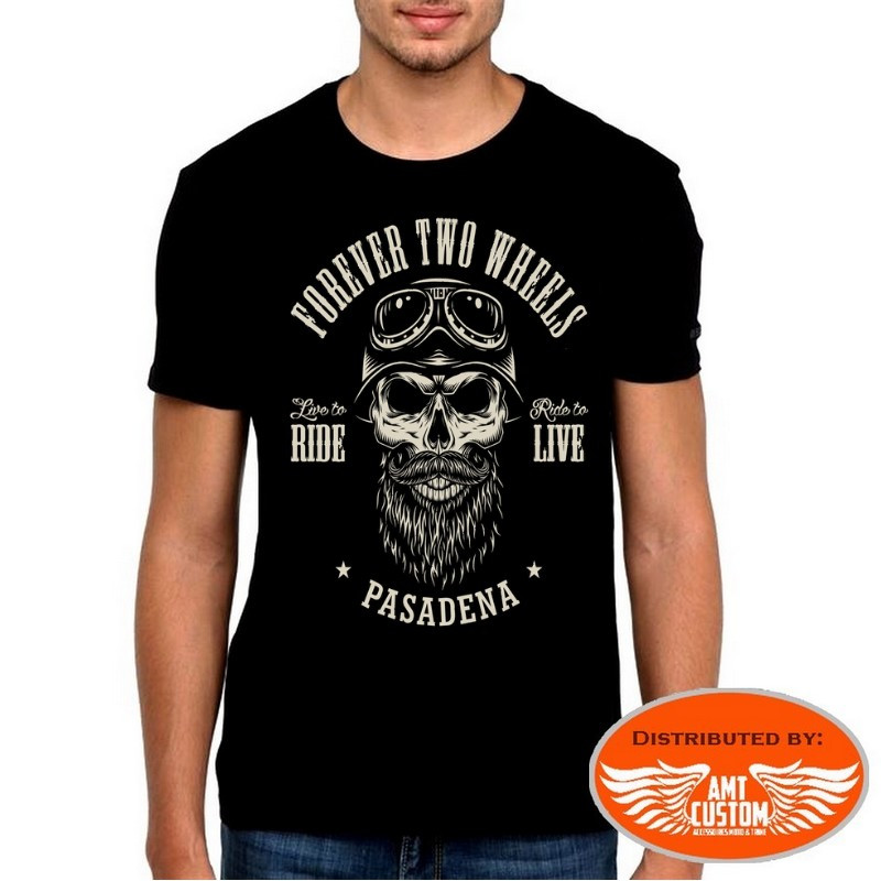 4048 Noir Biker T-shirt moto Twin Rocker Skull Slogan Slogan