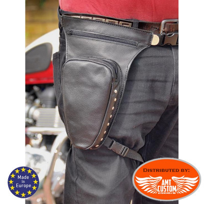 Sacoche de jambe cuir et rivets - Pochette revolver Biker