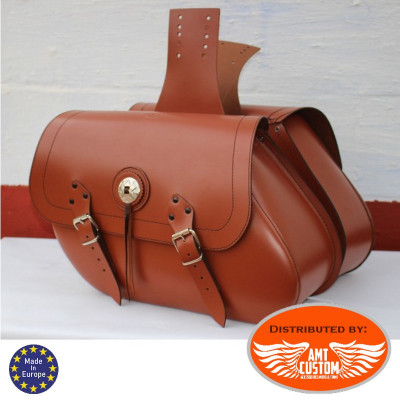 Leather saddlebags 2x 22 liters Light Brown conchos - Padlockable lock