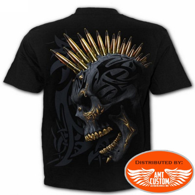 T-shirt Biker Skull Black Gold Gothic (Dos)