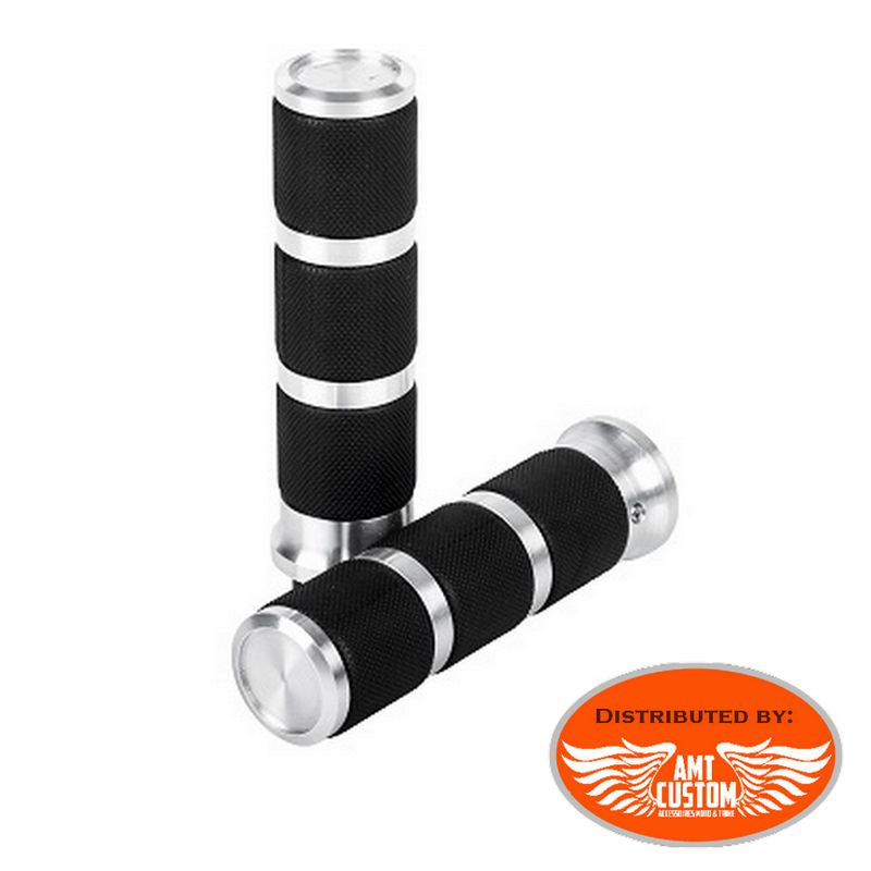 Pair of grips black and chrome for 1" handlebar 25 mm.