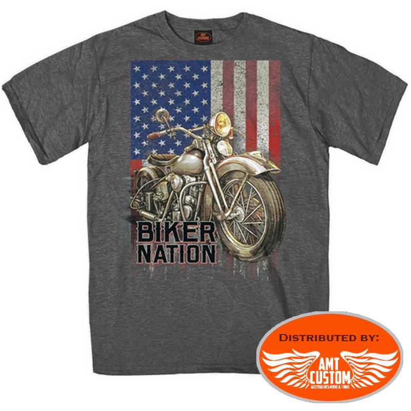 USA flag motorcycle biker t-shirt