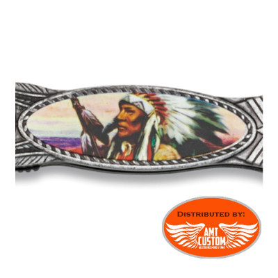 Straight  Folding Knife Indian Chief Leather Beads