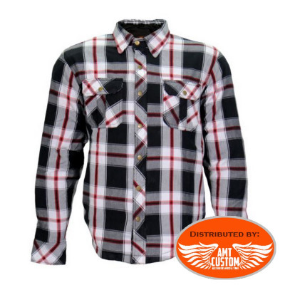 Shirt Jacket Reinforced CE Protection Flannel Red & White