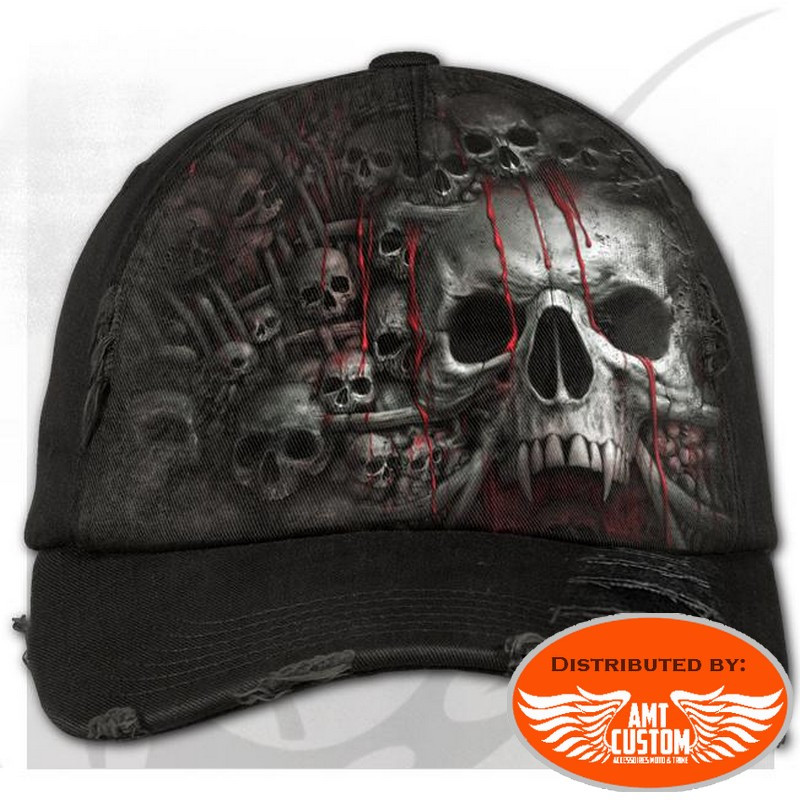 Black Skull Death Ribs biker cap