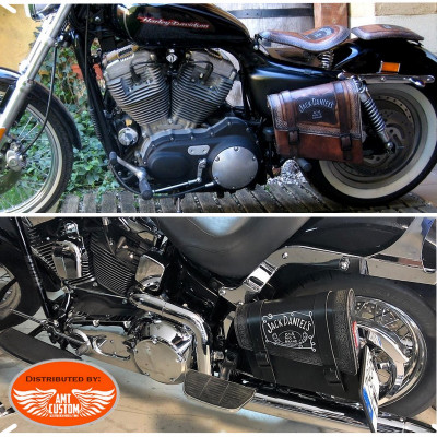 Exemples d'installation sacoche latérale cuir sur Harley