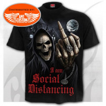 Front - Social Distancing Skull Biker T-Shirt