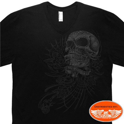 Biker Skull "who wants to live forever?" T-shirt black