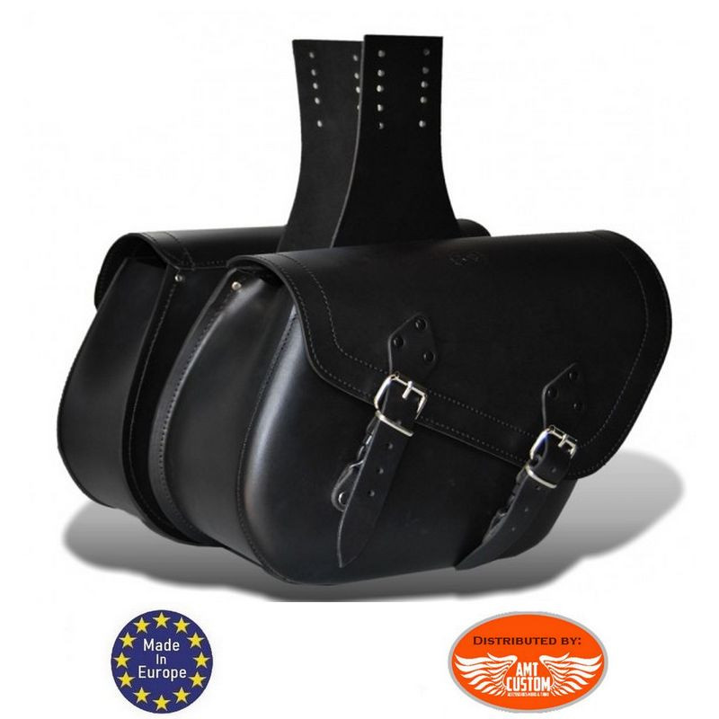 Saddlebags Black Leather Universal Motorcycles 2x13 liters