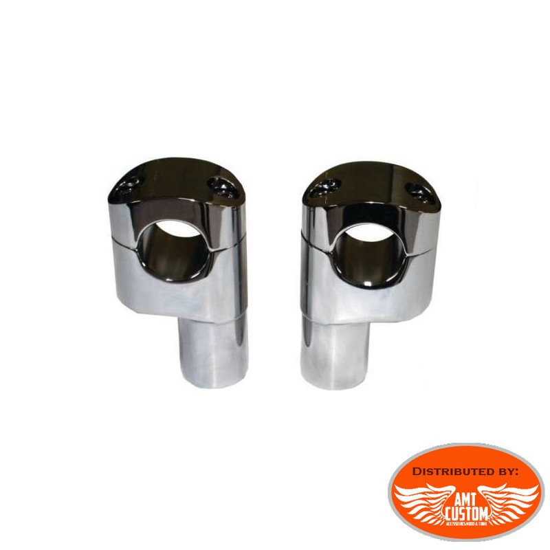 2x Risers pontet chrome pour guidons 32mm (1 1/4") pour Harley Davidson Choppers Bobbers