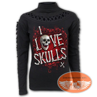 T-Shirt Manches Longues Noir Lady Rider Love Skull