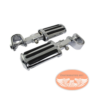 2 Chrome Universal Footpegs for Motorbike Cylinder Guard