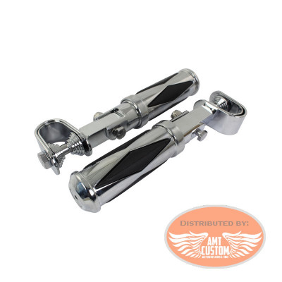 2 Universal Chrome Diamond Footrests for Motorbike Cylinder Guard