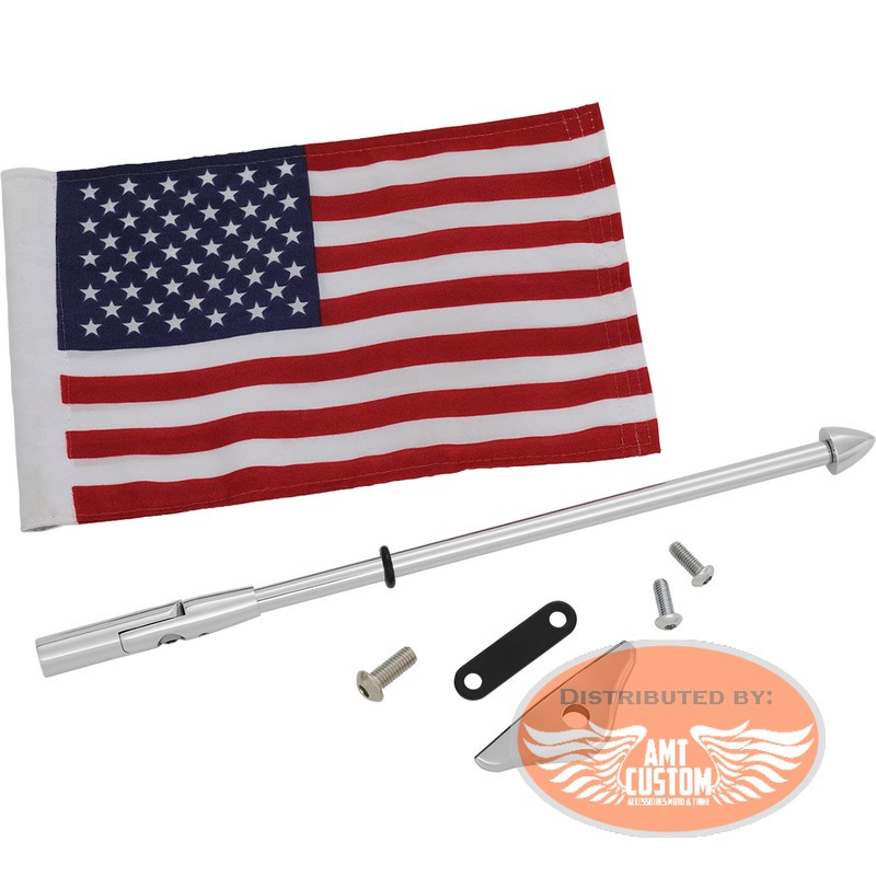 Motorcycle Foldable support stand mat + USA flag pennant show chrome