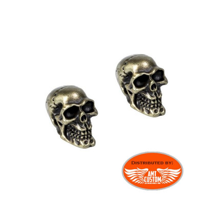 2 Valve Caps Black Skull Head "Skull Old Metal Look" Bronze