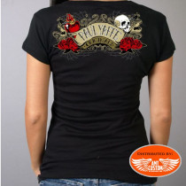 T-shirt Lady Rider Paul Yaffe Originals bannière Skull et Roses