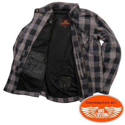 Gray And Black Armored Flannel Jacket Warm Leathers