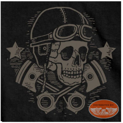Vintage Skull and Cross Pistons Black Biker T-shirt