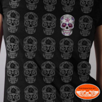 T-shirt Top Noir Lady Rider motif "Sugar Skull"