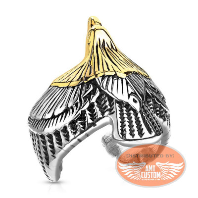 Golden Headed Eagle Stainless Steel Open Ring