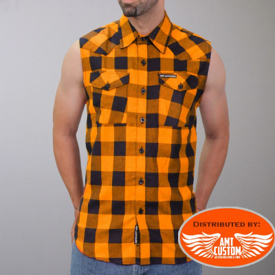 Sleeveless flannel shirt with black and yellow checks