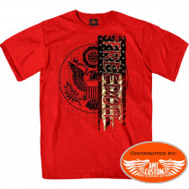 Red biker t-shirt with "1776 FREEDOM" flag