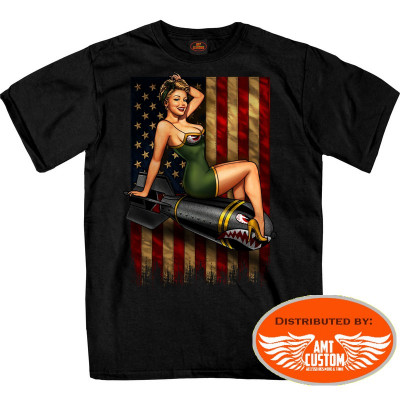 Black Biker T Shirt Patriotic Pinup