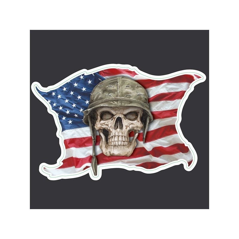 Sticker Tête de Mort drapeau US - adhesif custom harley flag