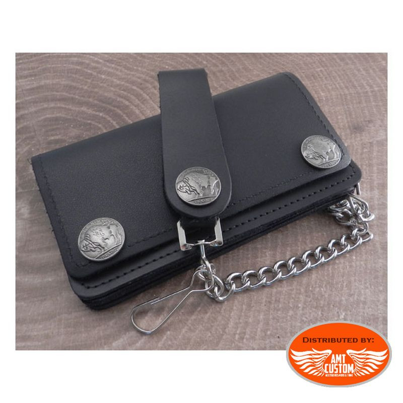 Amigaz Black Leather Buffalo Wallet with Belt Chain