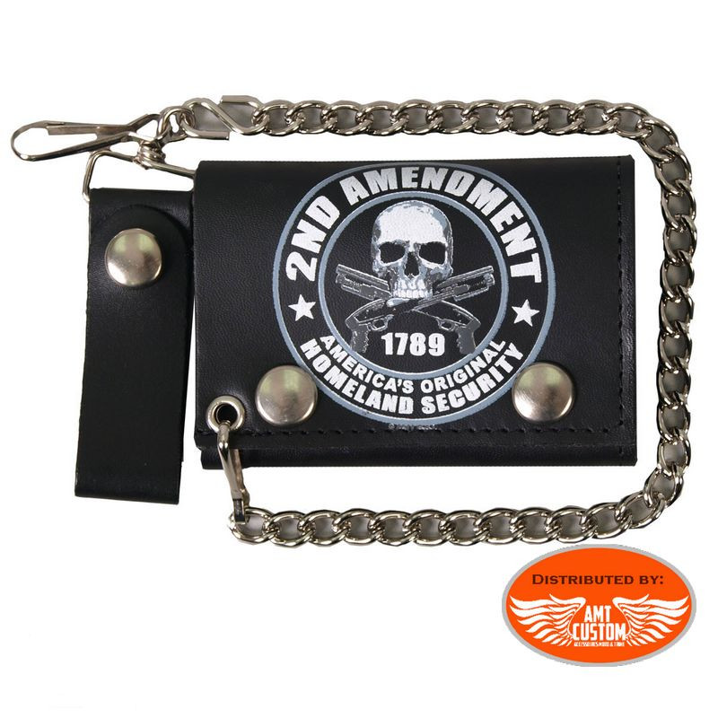 Black Leather Wallet 2nd Amendment" with Belt Chain