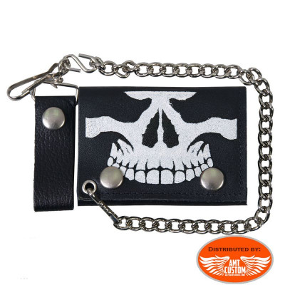 Black Leather Wallet "Skull" with Belt Chain
