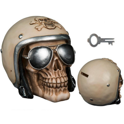 Tirelire Tête de Mort "Skull" avec Casque Moto