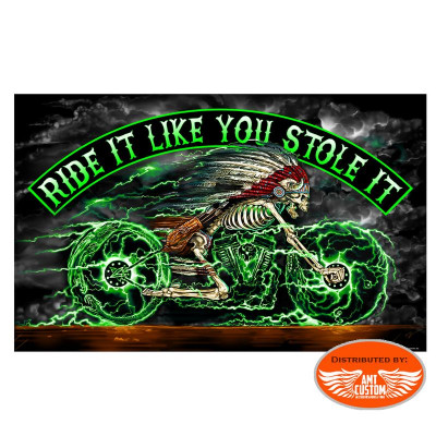 Drapeau Biker Skull Indien "Ride It Like You Stole It"
