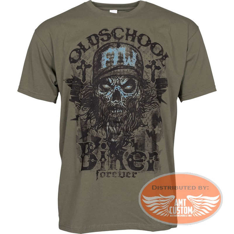 Old School Khaki Biker T-Shirt "Biker Forever"