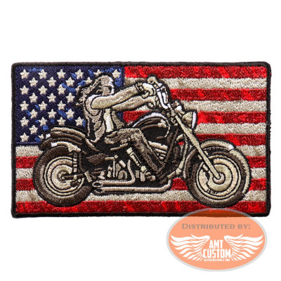 Iron-on Patch Biker Motorcycle USA Flag