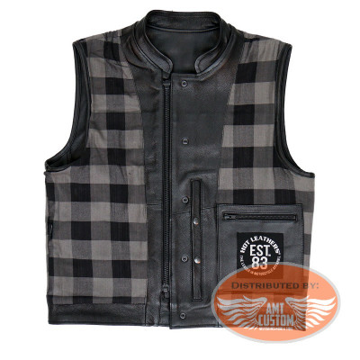 Black leather waistcoat / gry flannel interior