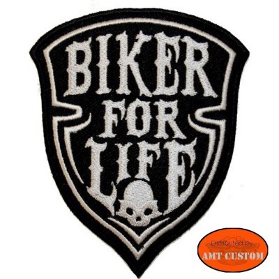 Ecusson Patch Biker for life skull pour veste et blouson moto custom harley et trike