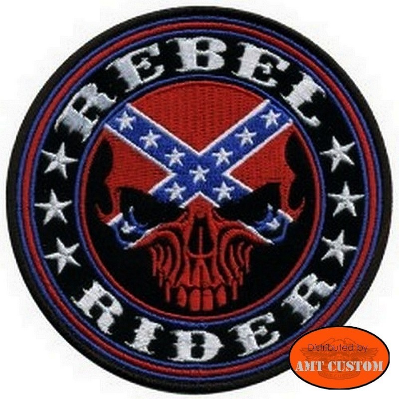 Patch écusson Biker Skull "Rebel Rider" pour veste et blouson moto custom harley et trike
