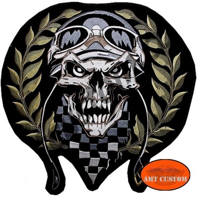 Ecusson Patch  Skull Racing pour veste et blouson moto custom harley et trike