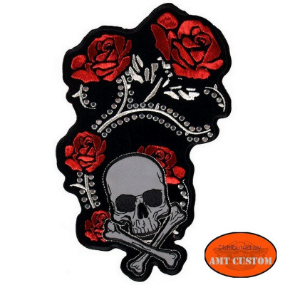Red Roses & Skull Patch studed Lady Rider Motorcycles harley custom chopper