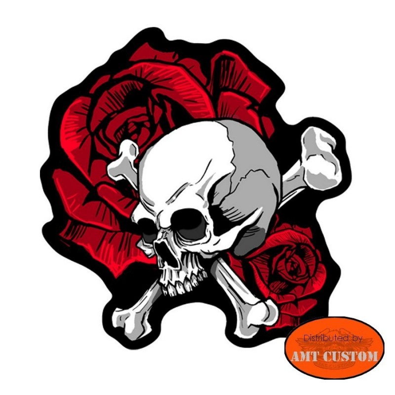 Patch écusson Biker Lady Skull Bones Roses moto custom pour veste et gilet cuir
