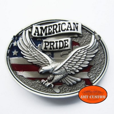 Boucle de Ceinture Biker Eagle American Pride drapeau moto custom ceinture en cuir harley