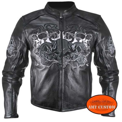 Leather Jacket Motorcycle Skull reflective